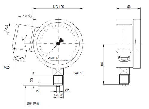 P1TM壓力表尺寸圖